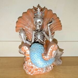 Silver and Blue Skeleton Mermaid Figurine